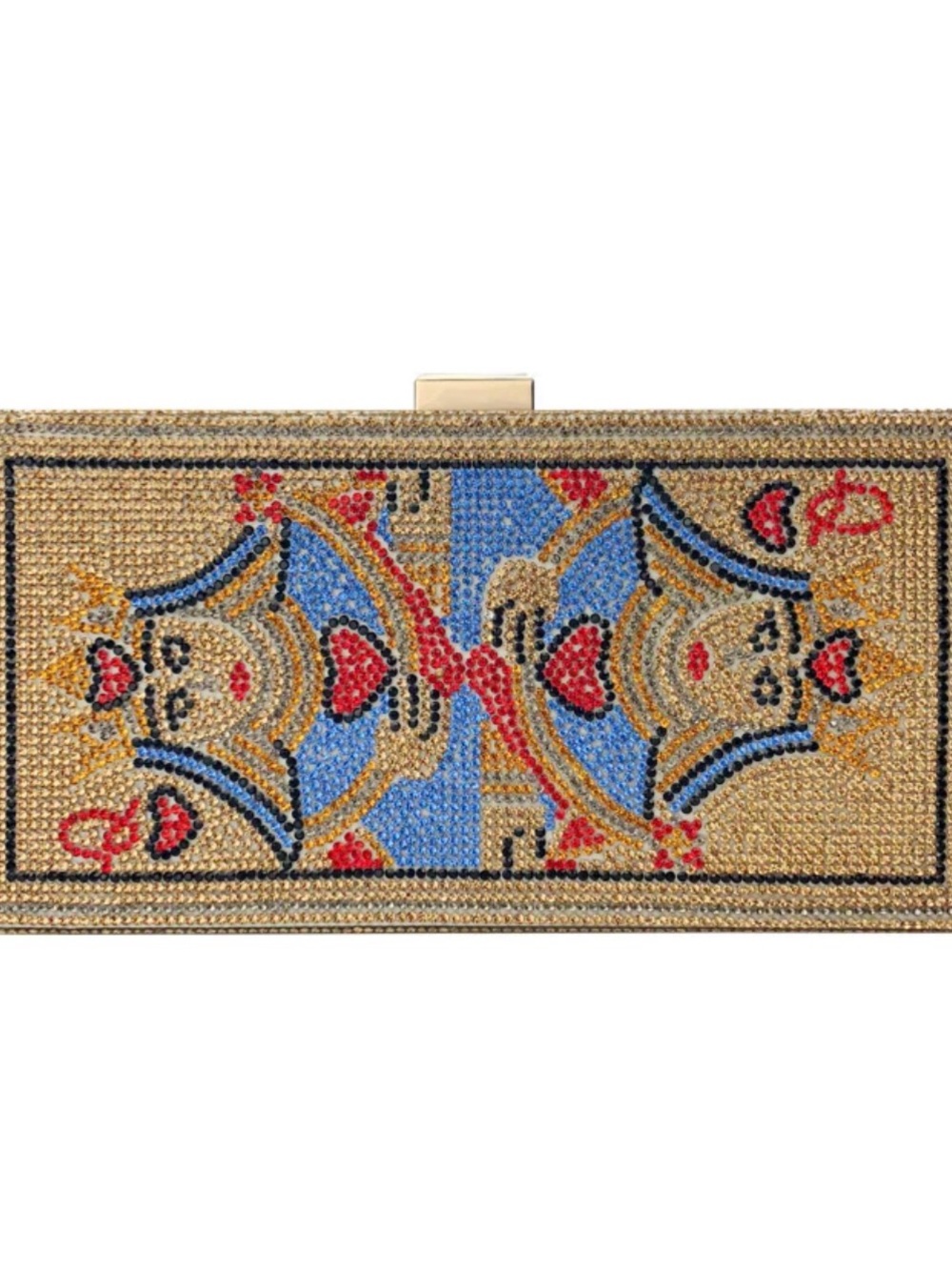 & Other Stories Gold Beaded Clutch with Blue and Red Embellishment
